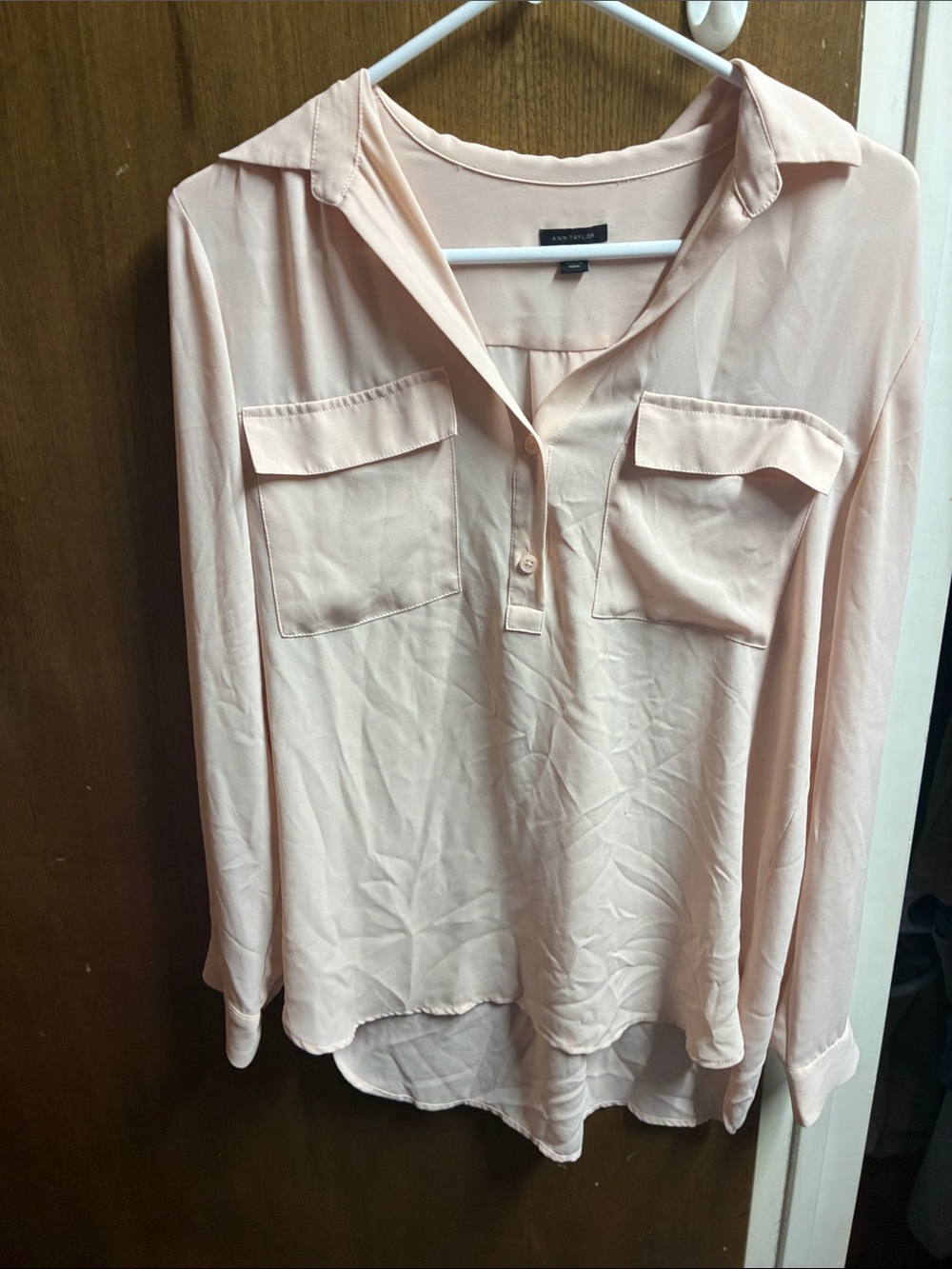 Ann Taylor Light Blush Button-Down Pocket Blouse